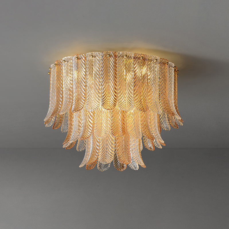 Feather-Inspired Glass Ceiling Light – Brass Plume Modern Fixture