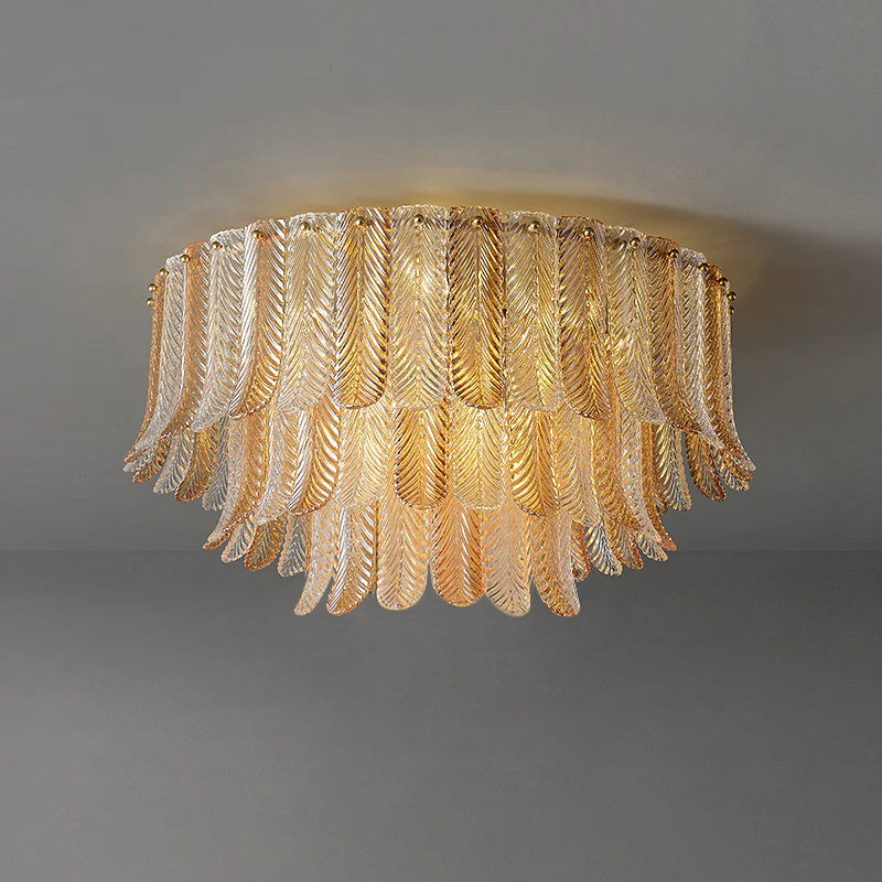 Feather-Inspired Glass Ceiling Light – Brass Plume Modern Fixture