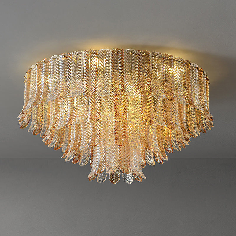Feather-Inspired Glass Ceiling Light – Brass Plume Modern Fixture