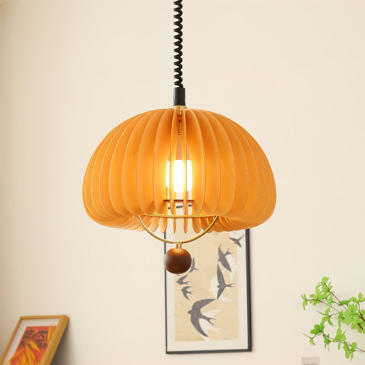 Pumpkin-Shaped Pendant Light | Adjustable Height Hanging Lamp