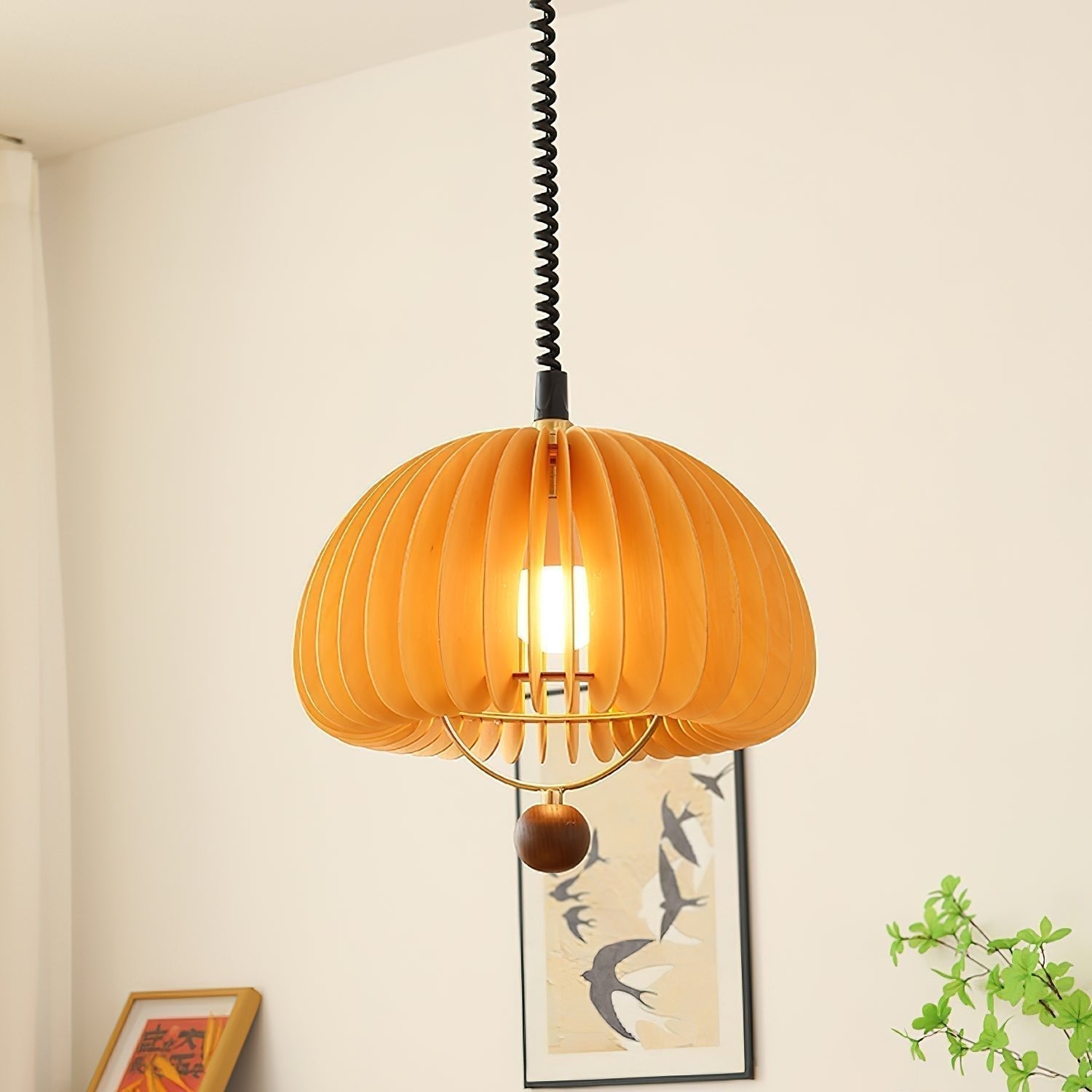 Pumpkin-Shaped Pendant Light | Adjustable Height Hanging Lamp