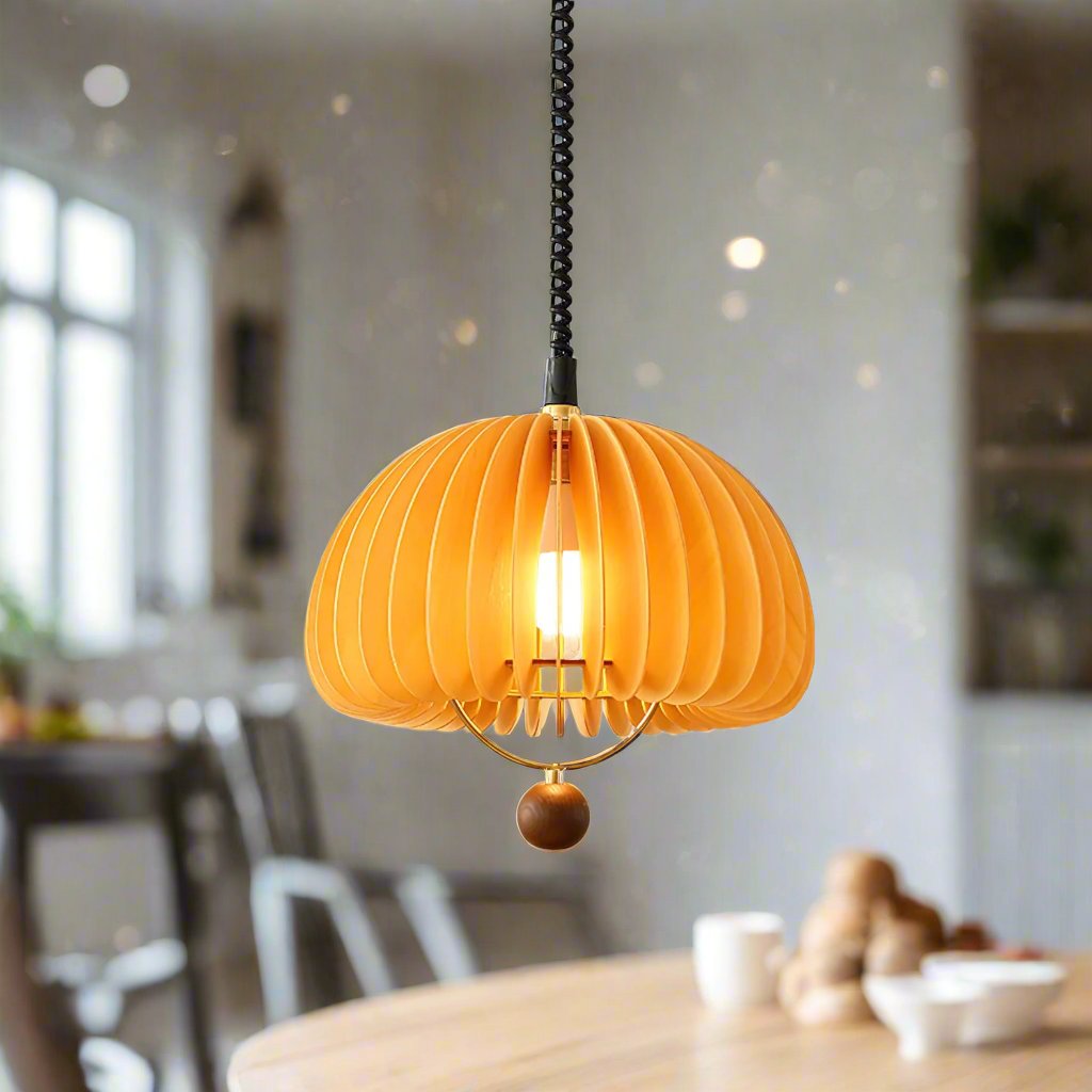 Pumpkin-Shaped Pendant Light | Adjustable Height Hanging Lamp