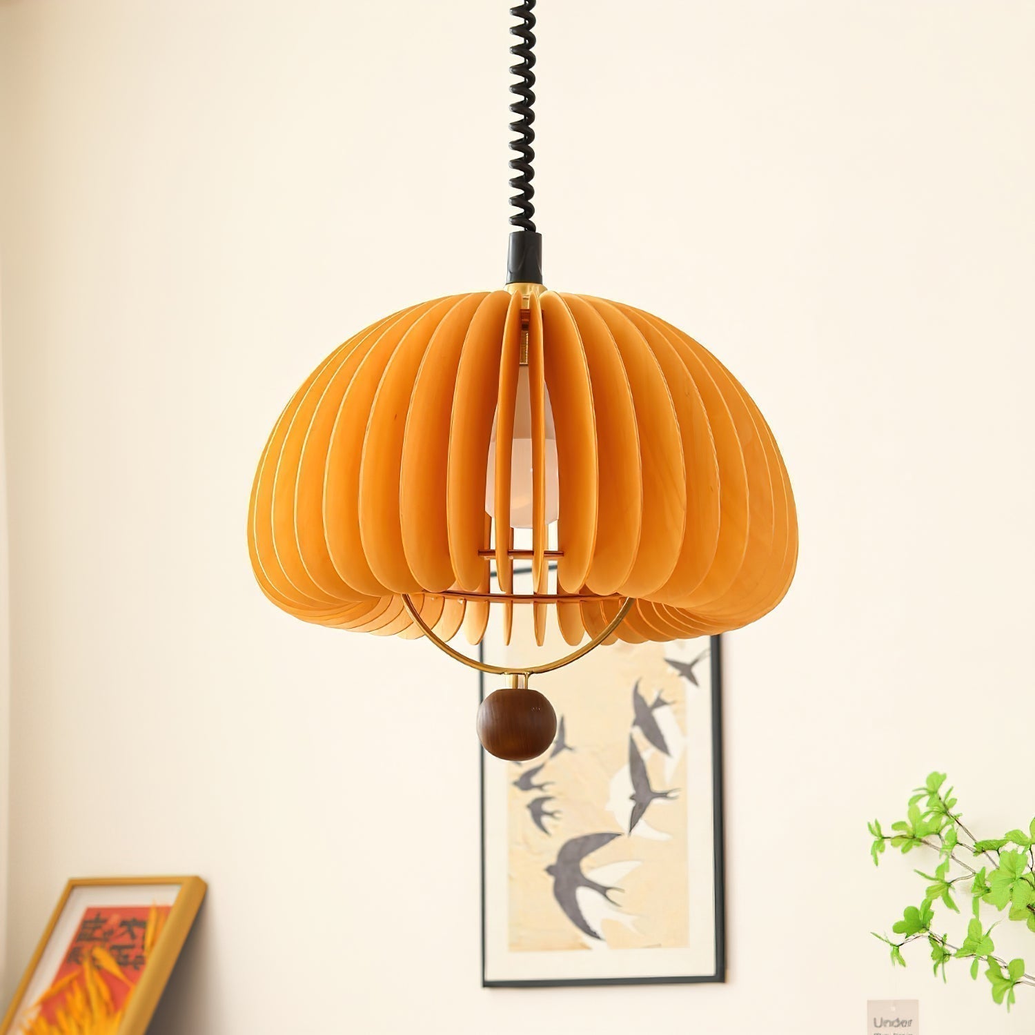 Pumpkin-Shaped Pendant Light | Adjustable Height Hanging Lamp