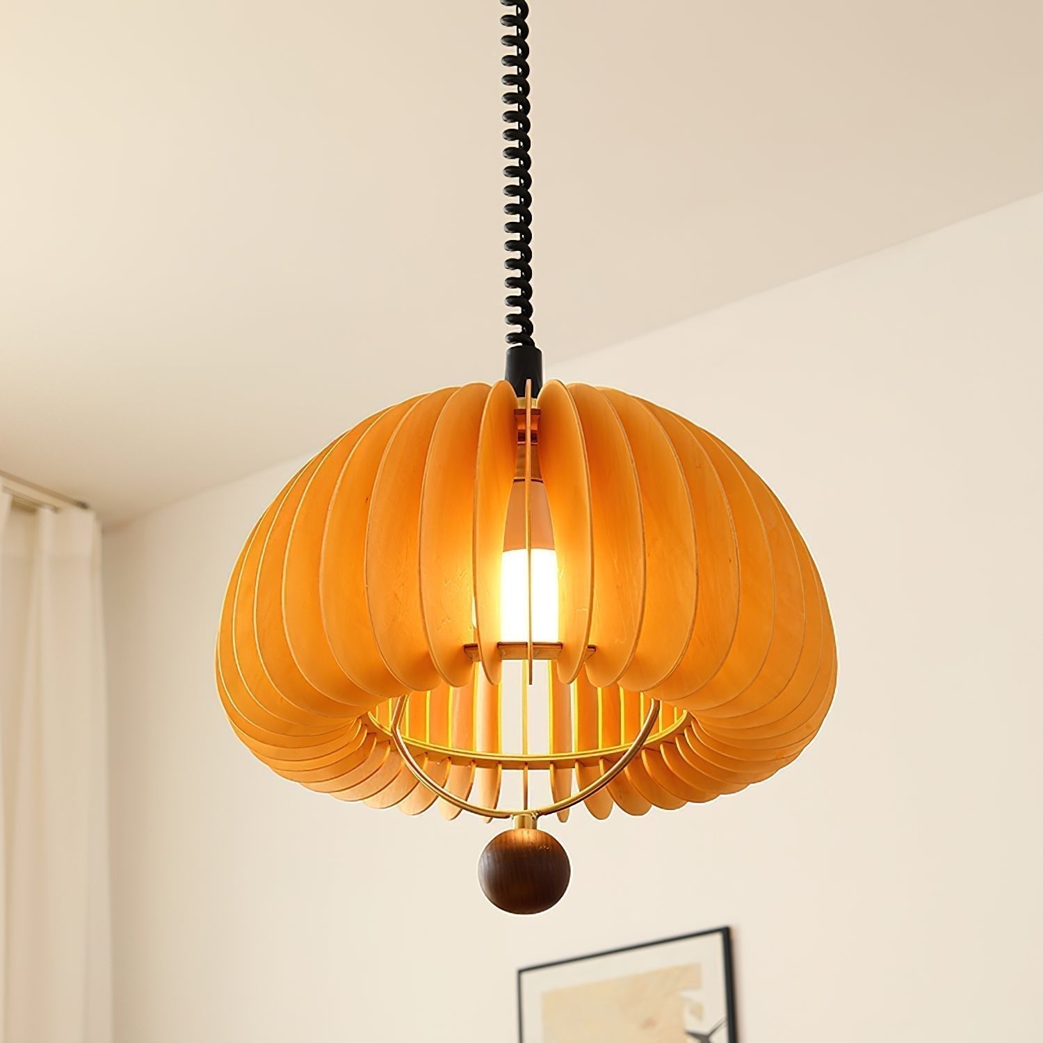 Pumpkin-Shaped Pendant Light | Adjustable Height Hanging Lamp