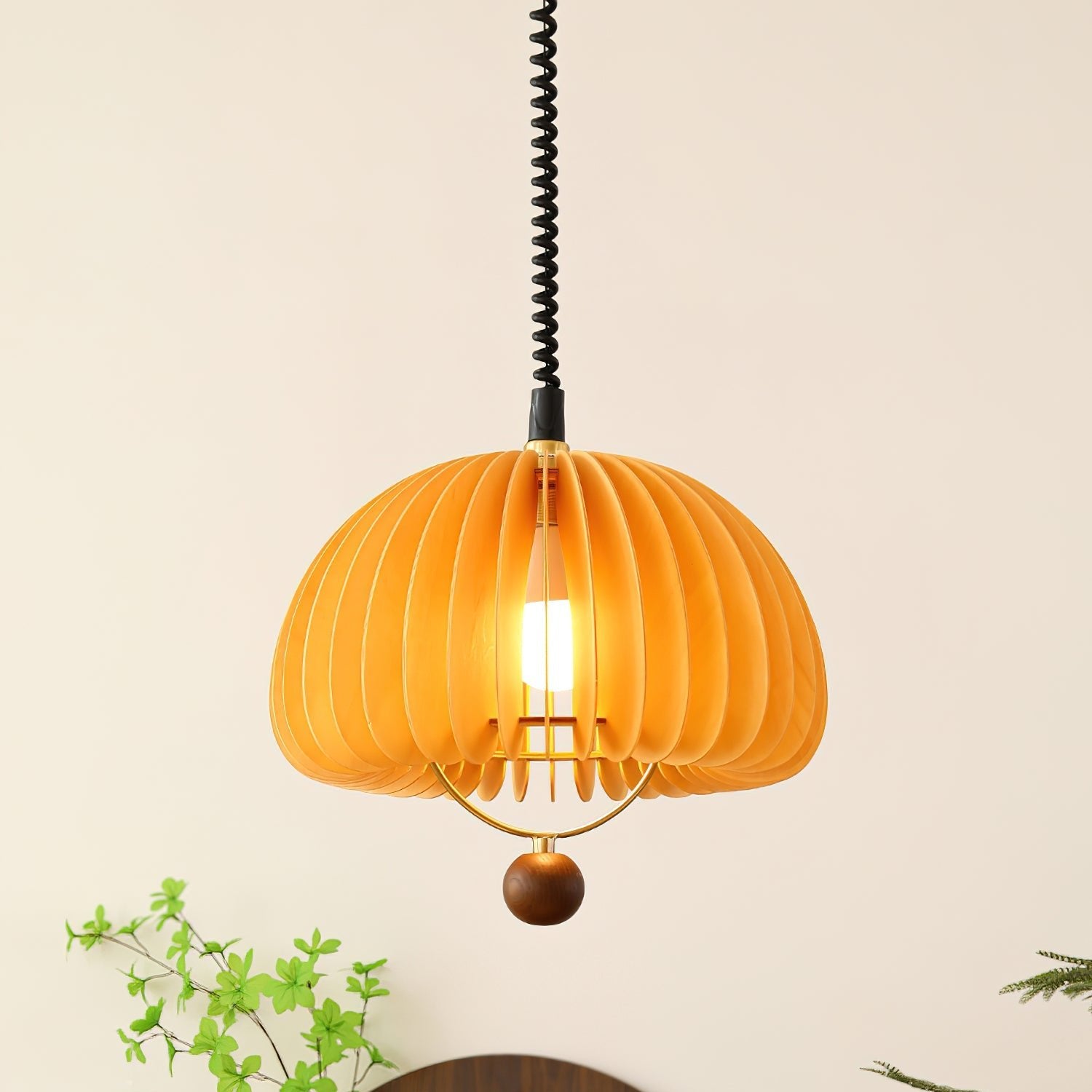 Pumpkin-Shaped Pendant Light | Adjustable Height Hanging Lamp