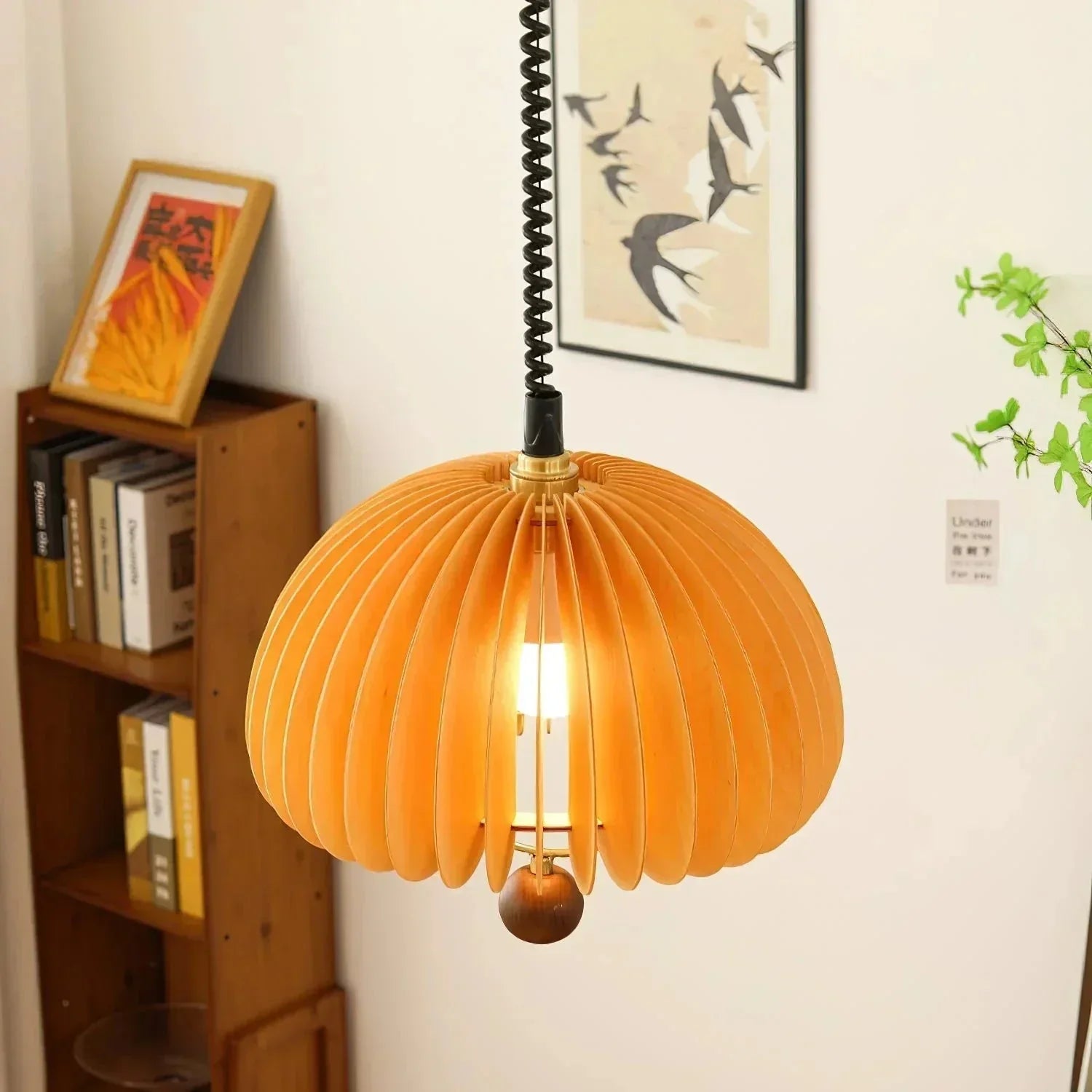 Pumpkin-Shaped Pendant Light | Adjustable Height Hanging Lamp