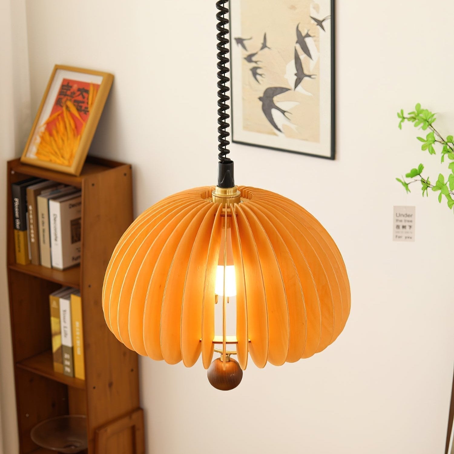 Pumpkin-Shaped Pendant Light | Adjustable Height Hanging Lamp