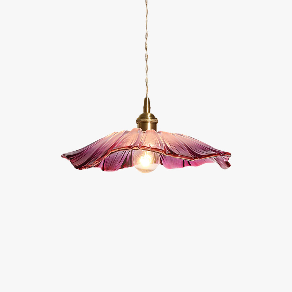 Flower-Shaped Pendant Light – Clear Glass Petals with Retro Brass Details