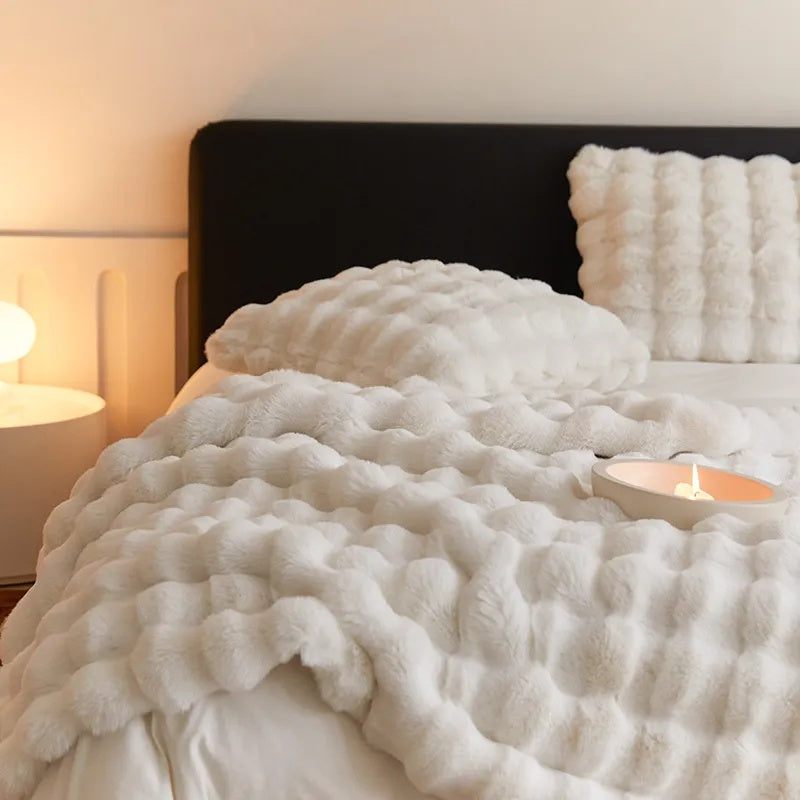 Deluxe Rabbit Faux Fur Throw – Perfect for Couch or Bed - Atelier Dubois Paris