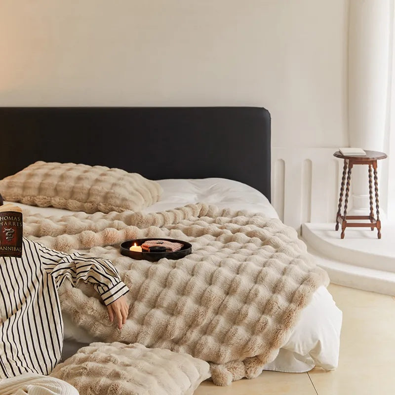 Deluxe Rabbit Faux Fur Throw – Perfect for Couch or Bed - Atelier Dubois Paris