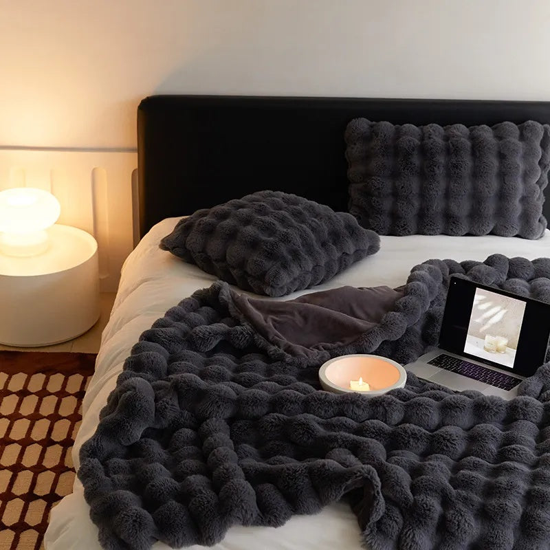 Deluxe Rabbit Faux Fur Throw – Perfect for Couch or Bed - Atelier Dubois Paris