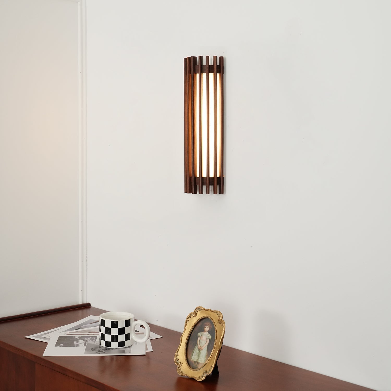 Modern Walnut Wood Wall Lamp - Acrylic LED Sconce