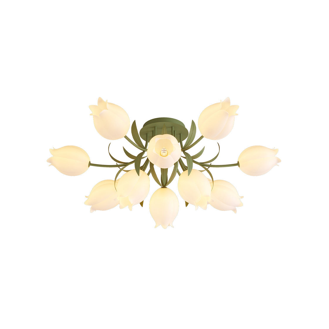 Floral Ceiling Lamp with Cream-White Lily Shades – Iron Frame