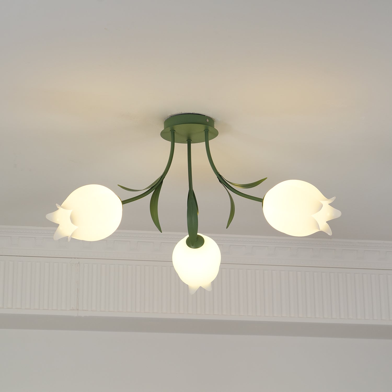 Floral Ceiling Lamp with Cream-White Lily Shades – Iron Frame