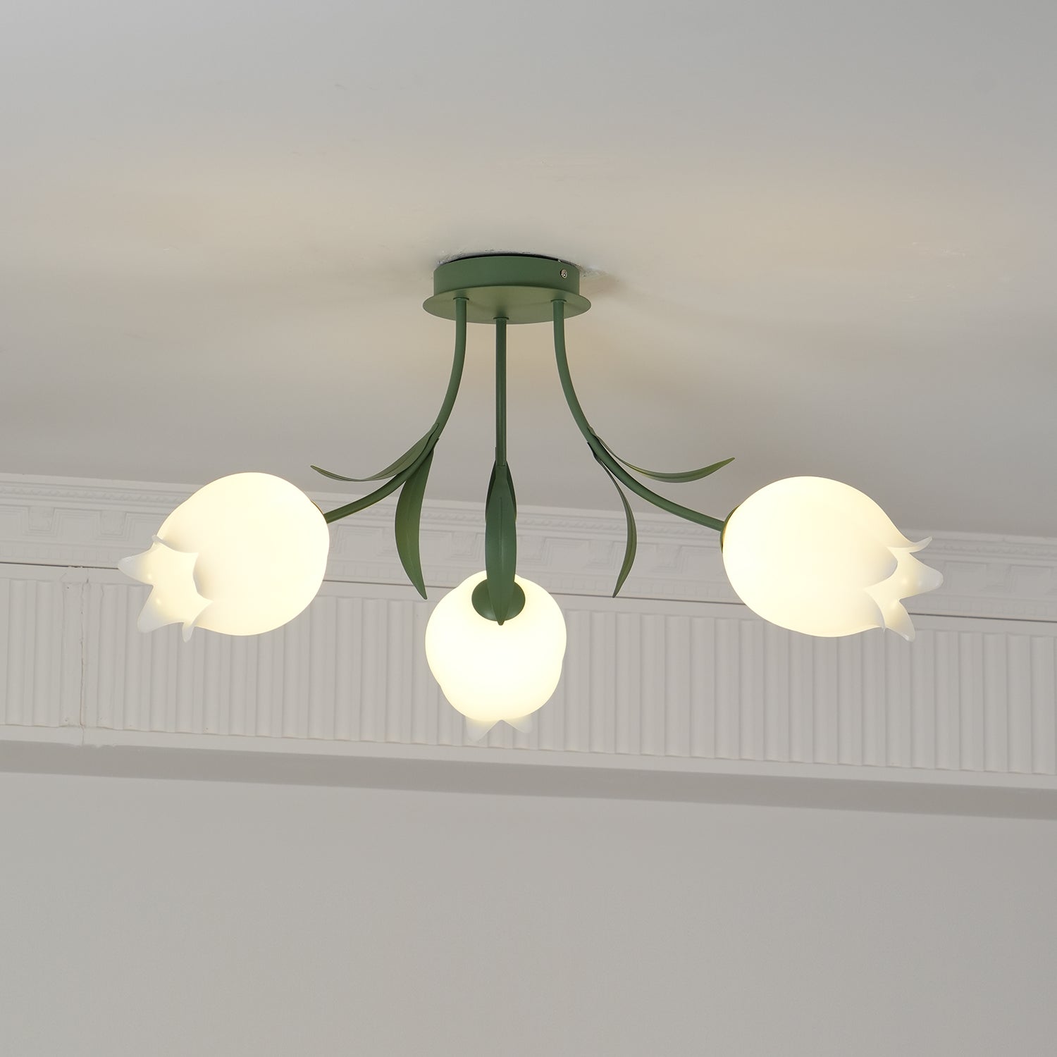 Floral Ceiling Lamp with Cream-White Lily Shades – Iron Frame