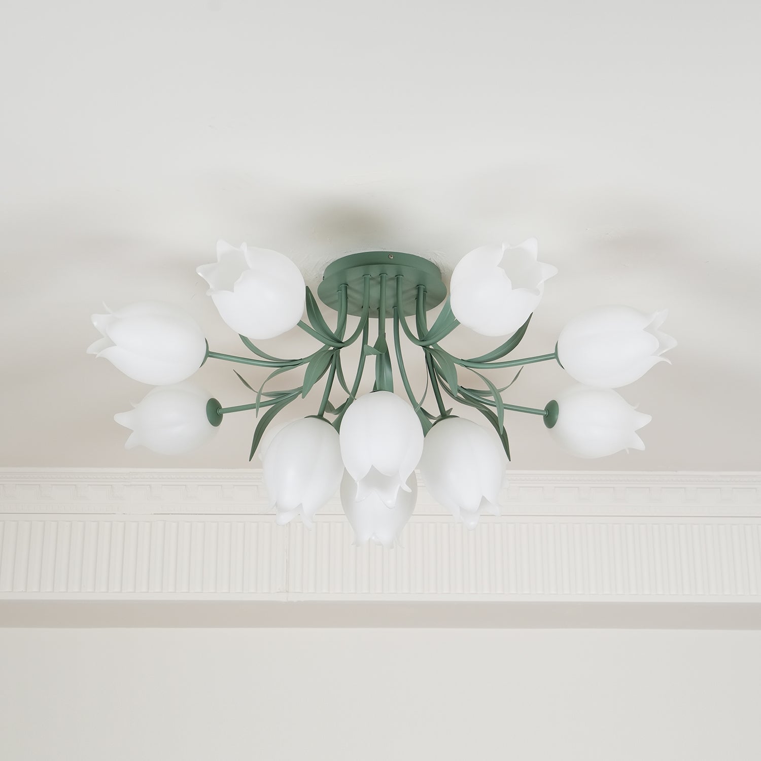 Floral Ceiling Lamp with Cream-White Lily Shades – Iron Frame