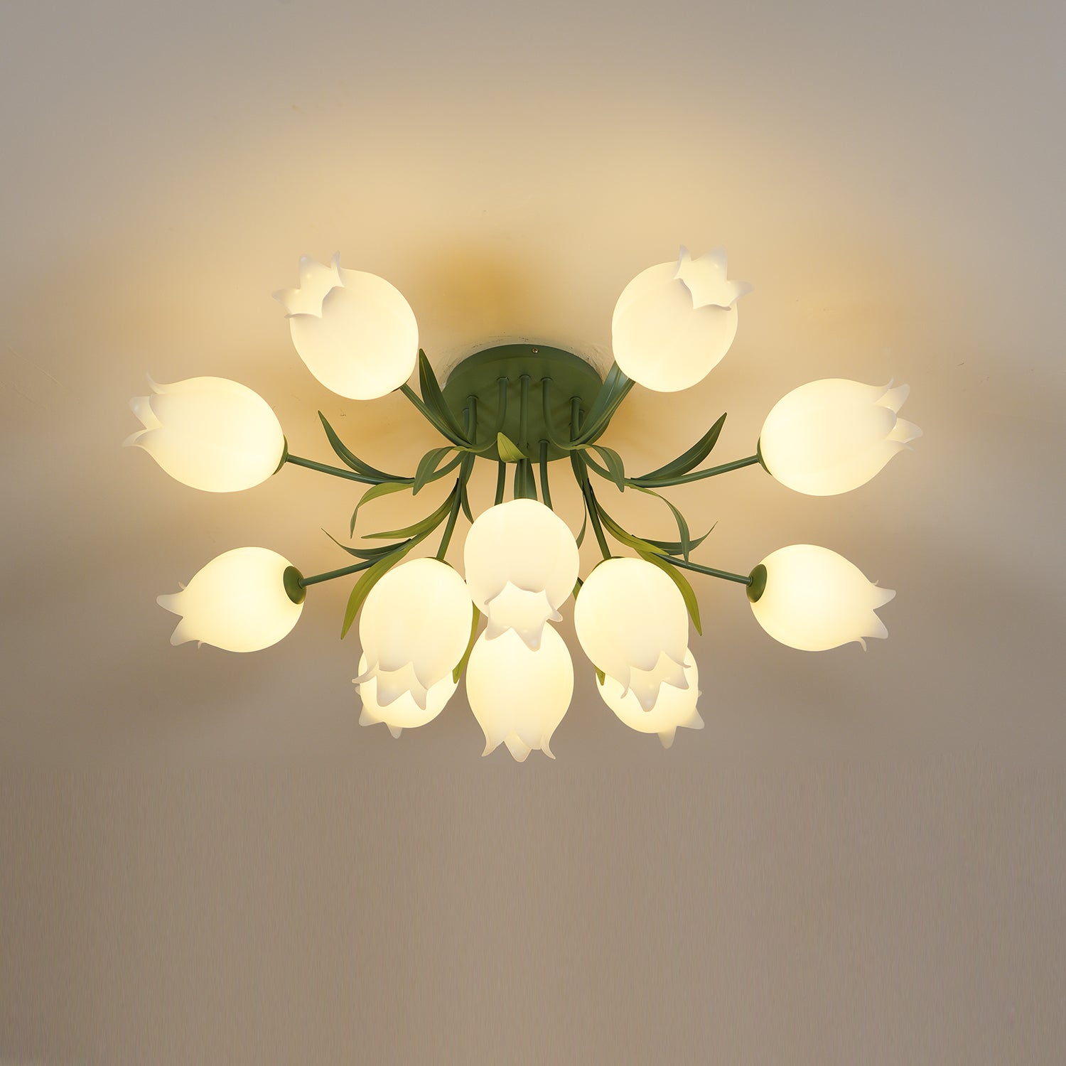 Floral Ceiling Lamp with Cream-White Lily Shades – Iron Frame