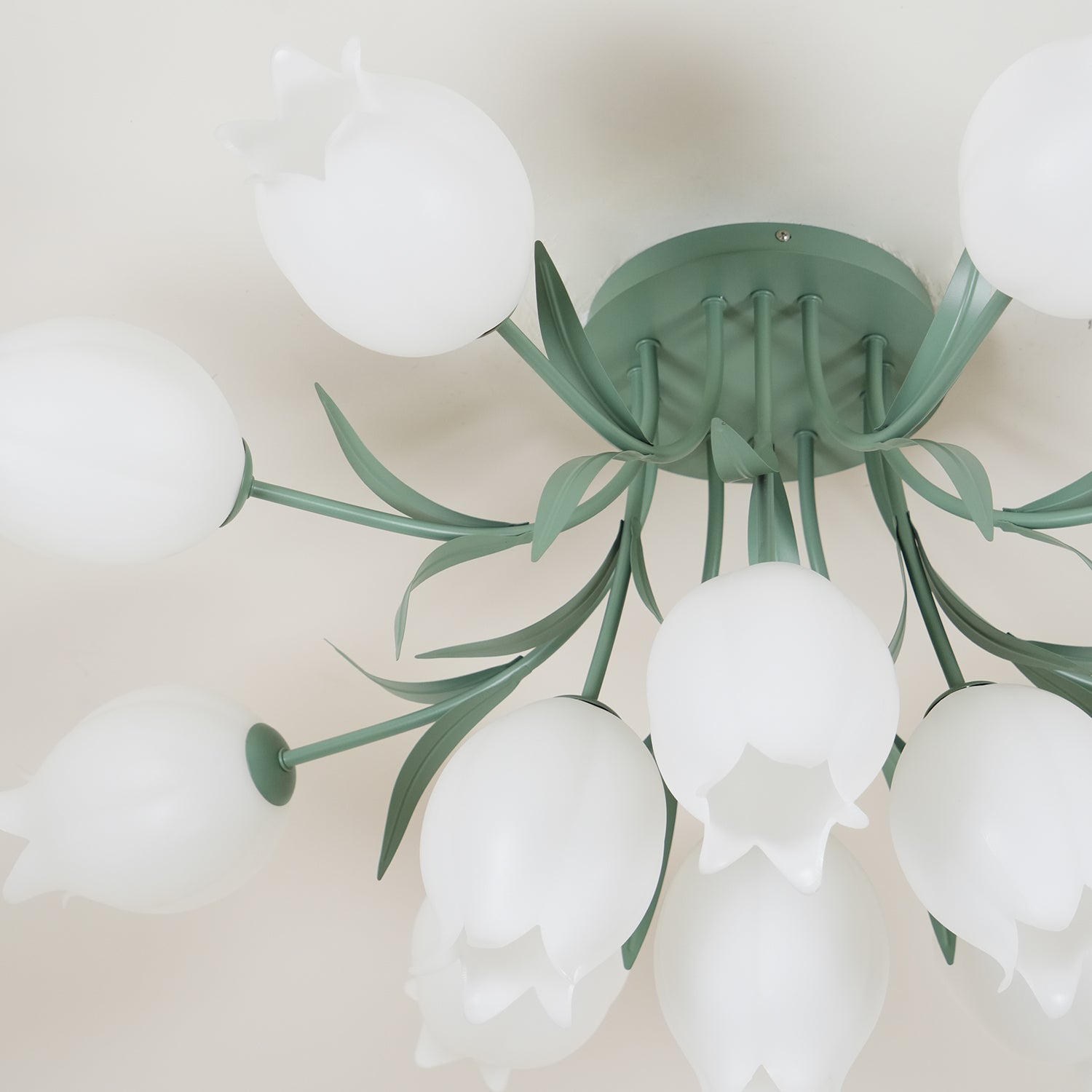 Floral Ceiling Lamp with Cream-White Lily Shades – Iron Frame