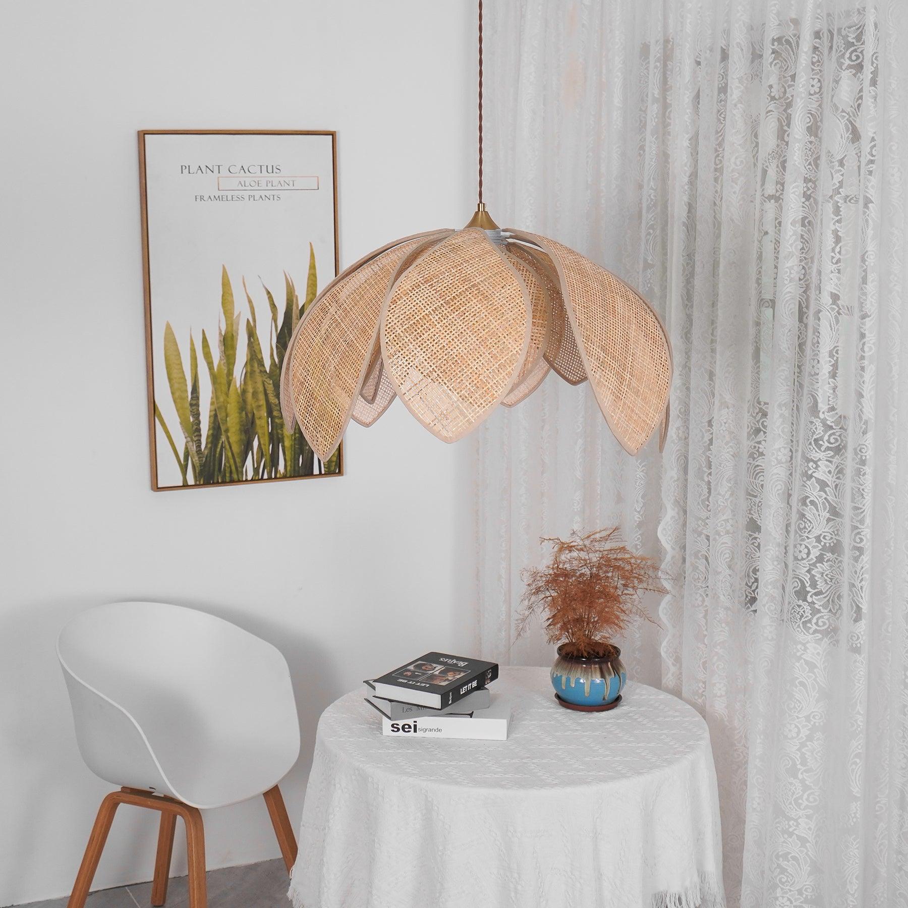 Contemporary Rattan Pendant Lamp – Adjustable Linen Shade Design