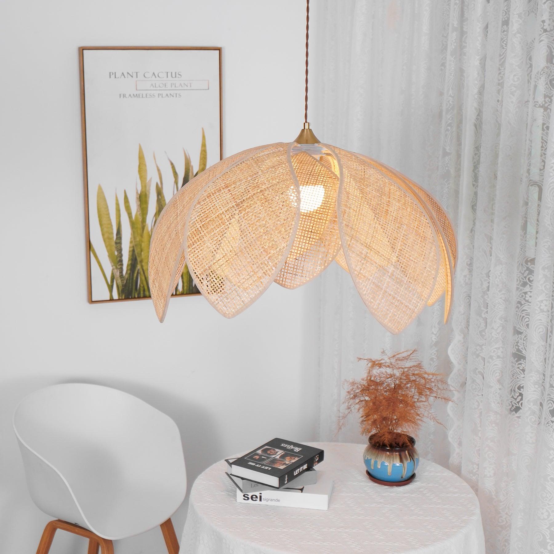 Contemporary Rattan Pendant Lamp – Adjustable Linen Shade Design