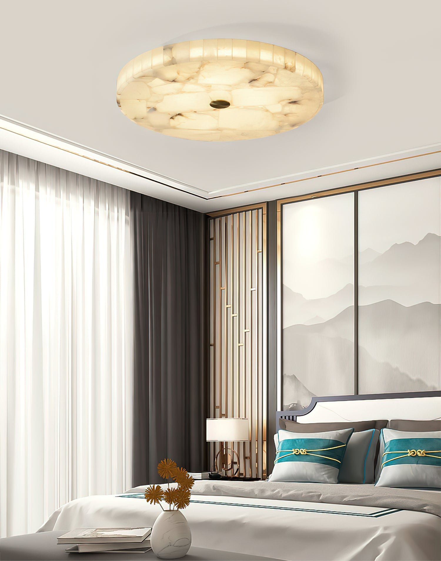Alabaster Mosaic Ceiling Light – Round Flush Mount Fixture