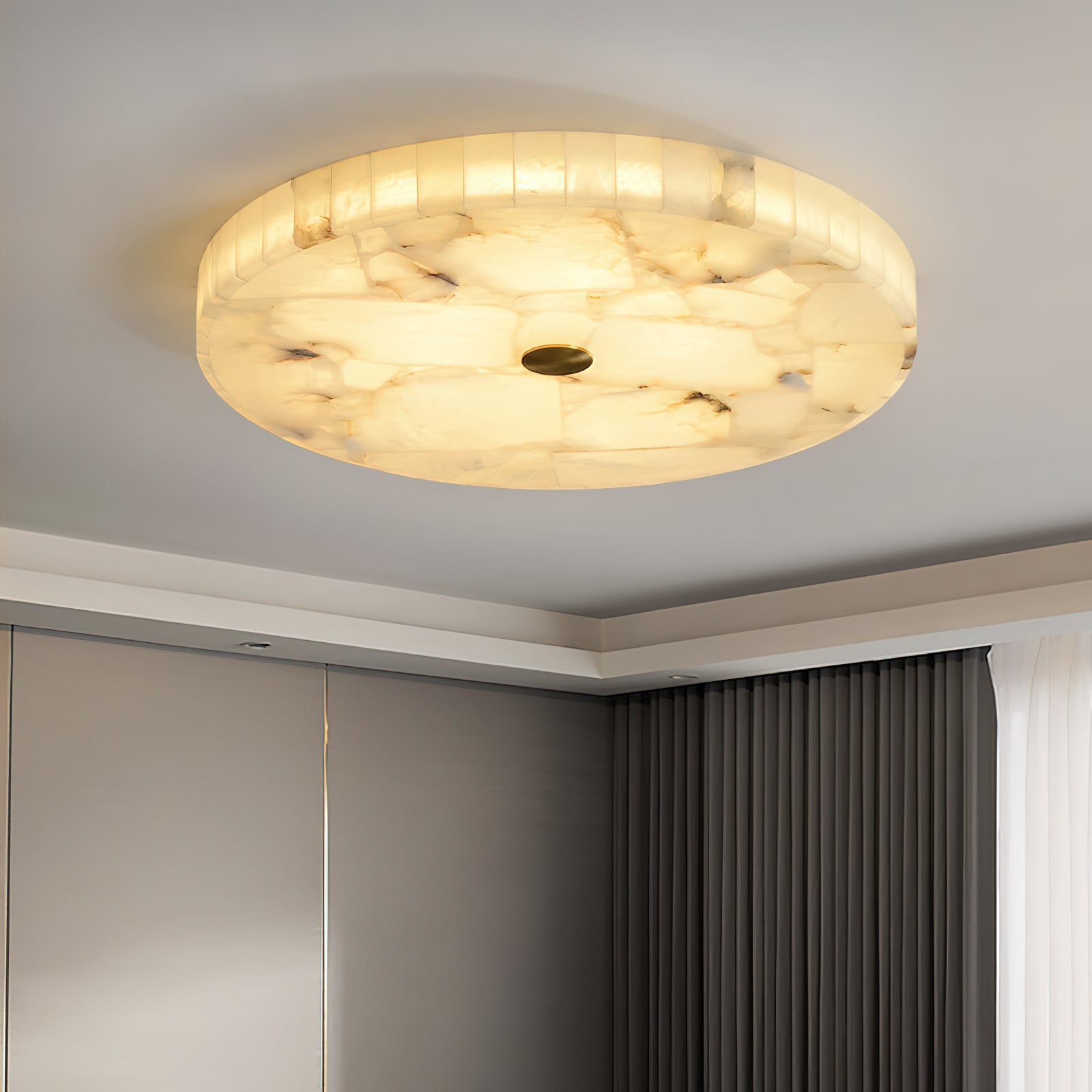 Alabaster Mosaic Ceiling Light – Round Flush Mount Fixture