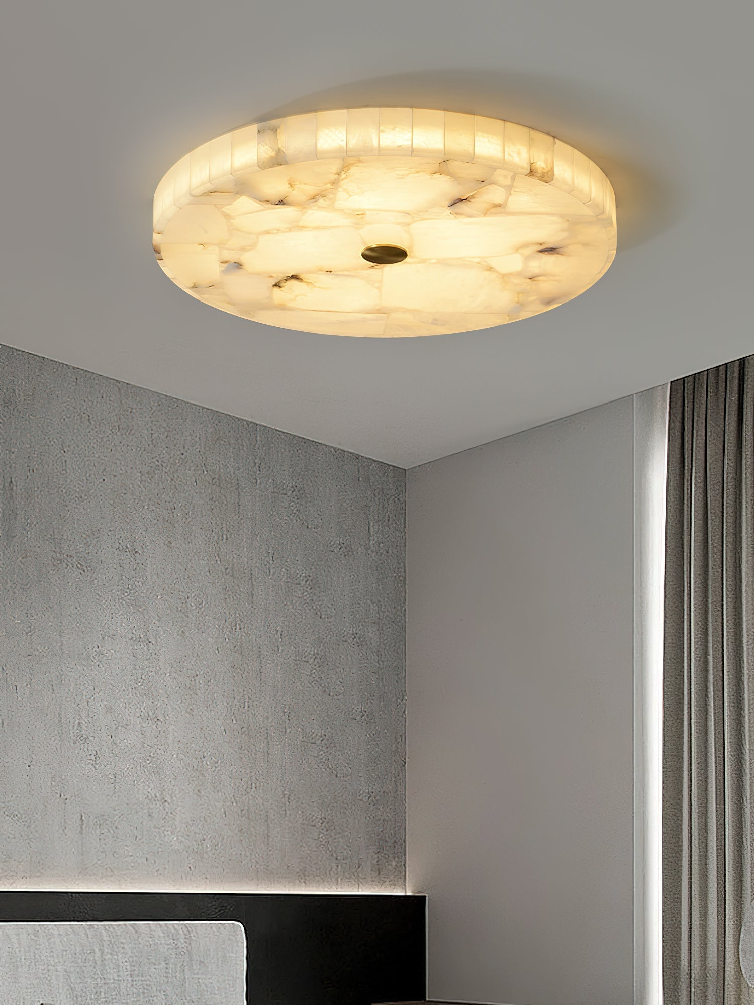 Alabaster Mosaic Ceiling Light – Round Flush Mount Fixture