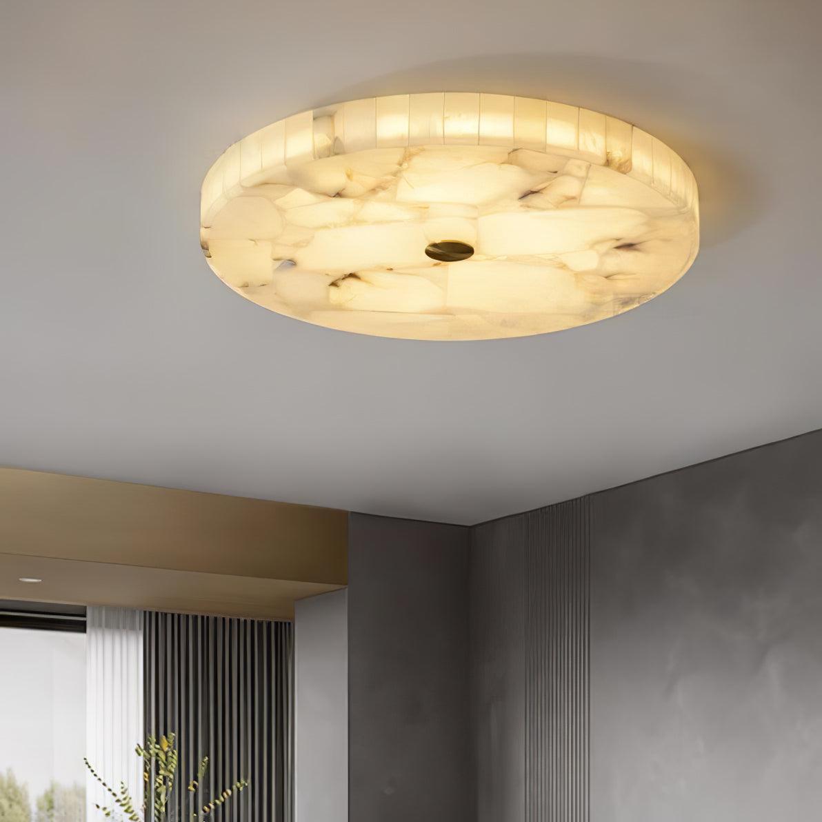 Stylish Round Ceiling Light – Alabaster Flush Mount Fixture