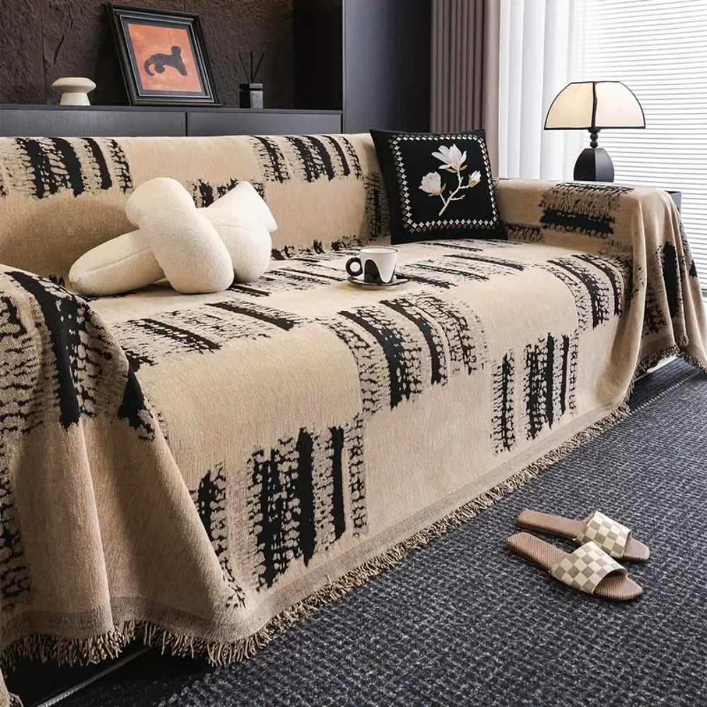 Stylish Rustic Abstract Chenille Sofa Throw with Textured Weave