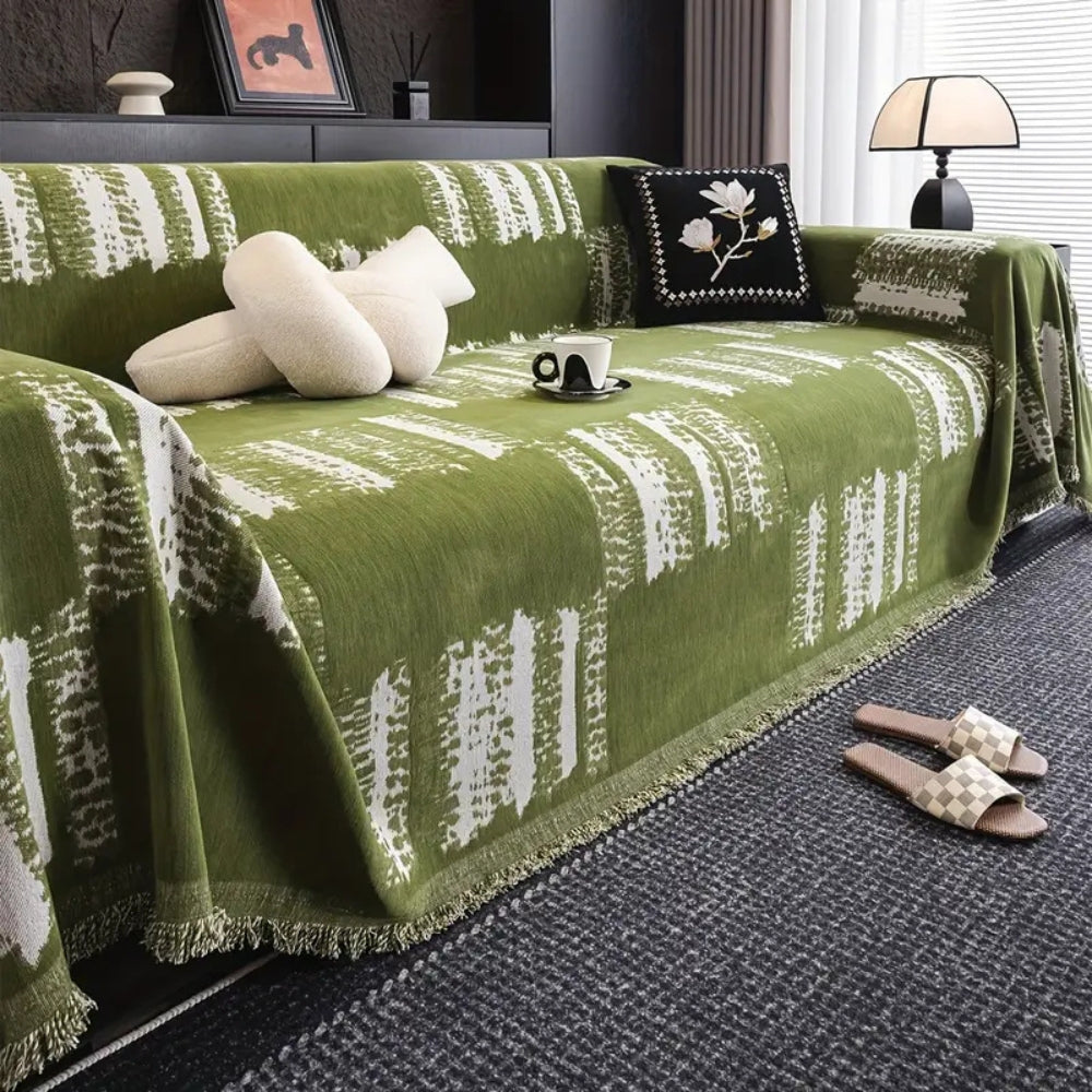 Stylish Rustic Abstract Chenille Sofa Throw with Textured Weave