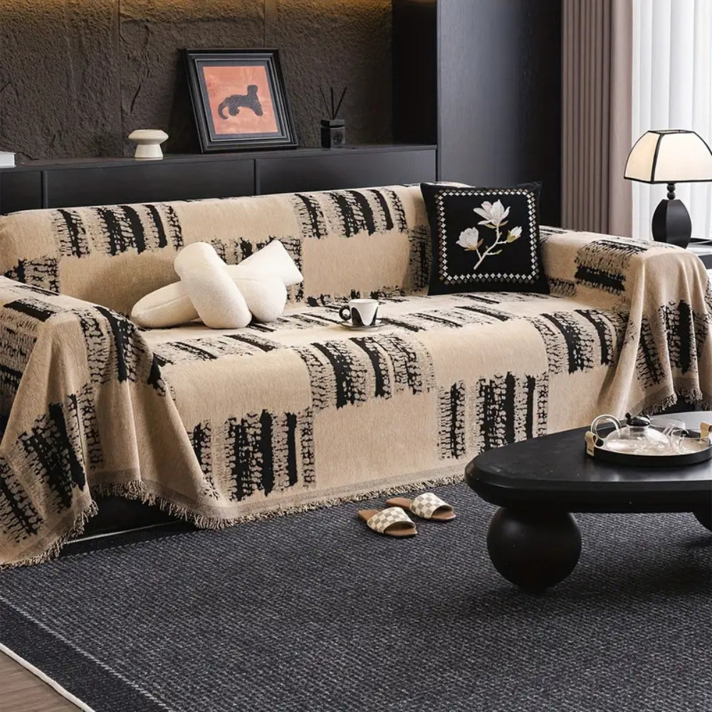 Stylish Rustic Abstract Chenille Sofa Throw with Textured Weave