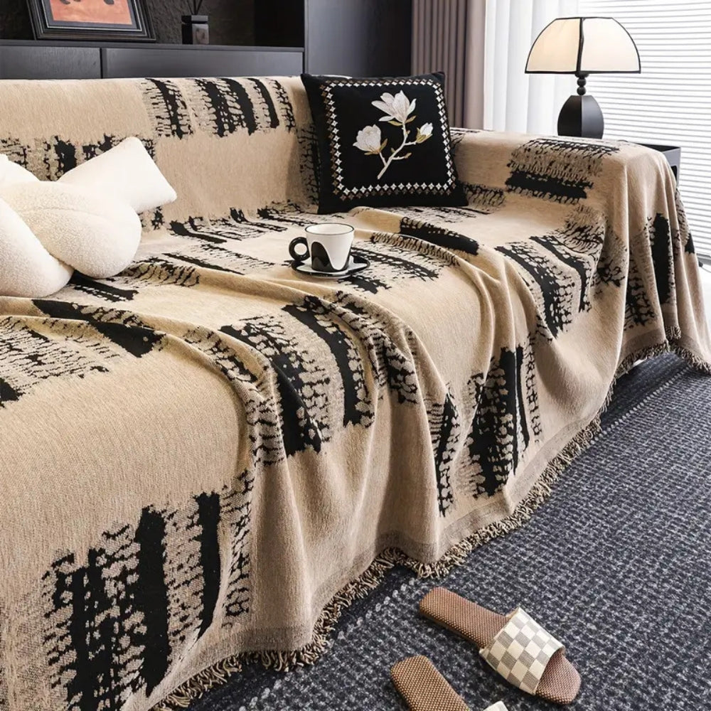 Stylish Rustic Abstract Chenille Sofa Throw with Textured Weave