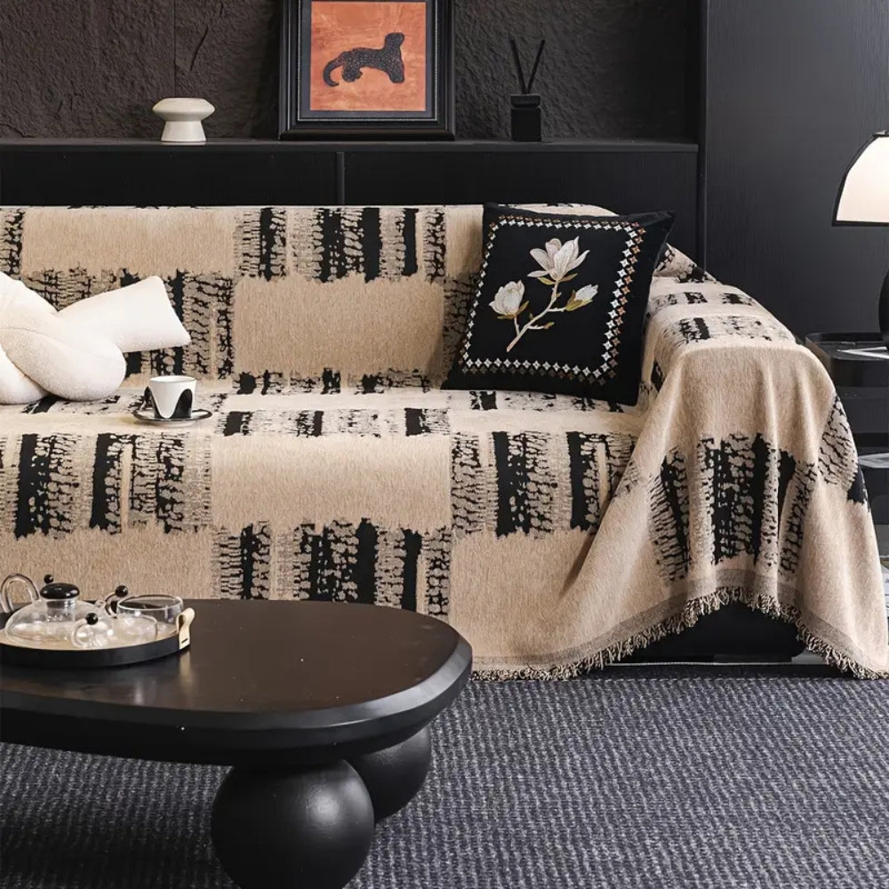 Stylish Rustic Abstract Chenille Sofa Throw with Textured Weave