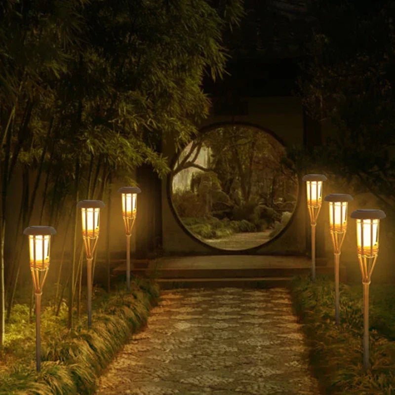 5-Piece Solar Torch Set with Warm Flame Simulation