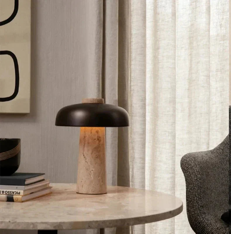 Travertine Lamp with Natural Stone Base