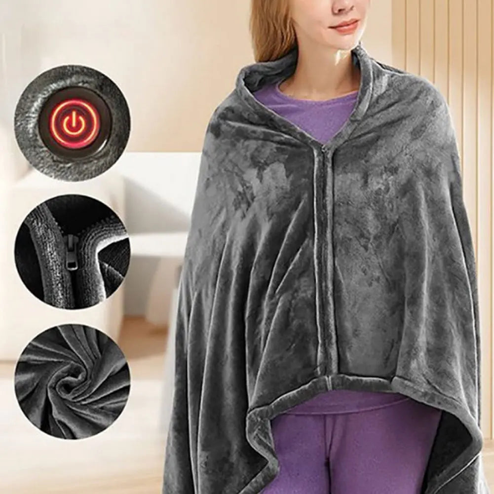 USB Heated Electric Blanket – Fast Heating Coral Throw for Legs & Body
