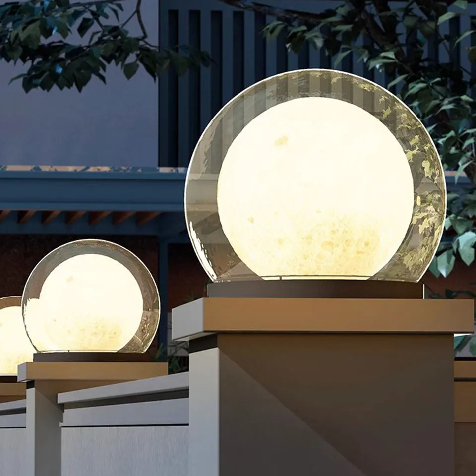 Modern Lunar Pillar Lights | Glass Moon Outdoor Lighting