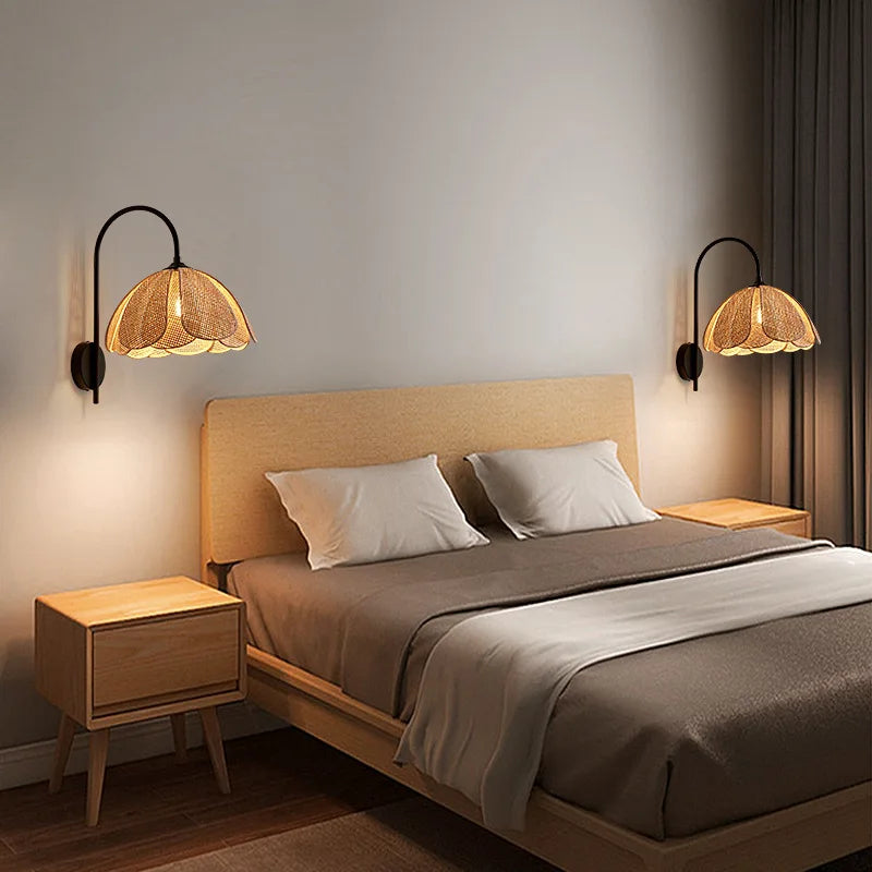Rattan Flower Wall Lamp - Stylish Boho Design