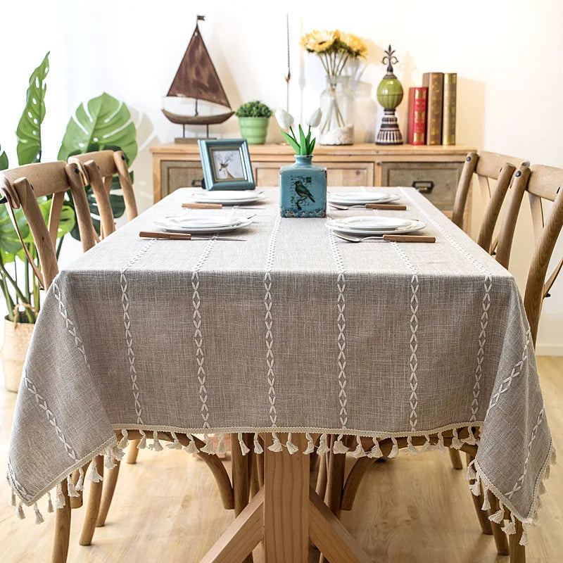 Timeless Cotton-Linen Tablecloth Featuring Tassels
