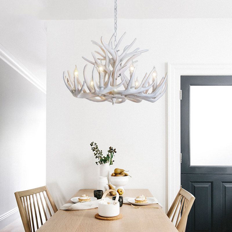 Deer Antler Inspired Chandelier – Resin & Metal Fixture
