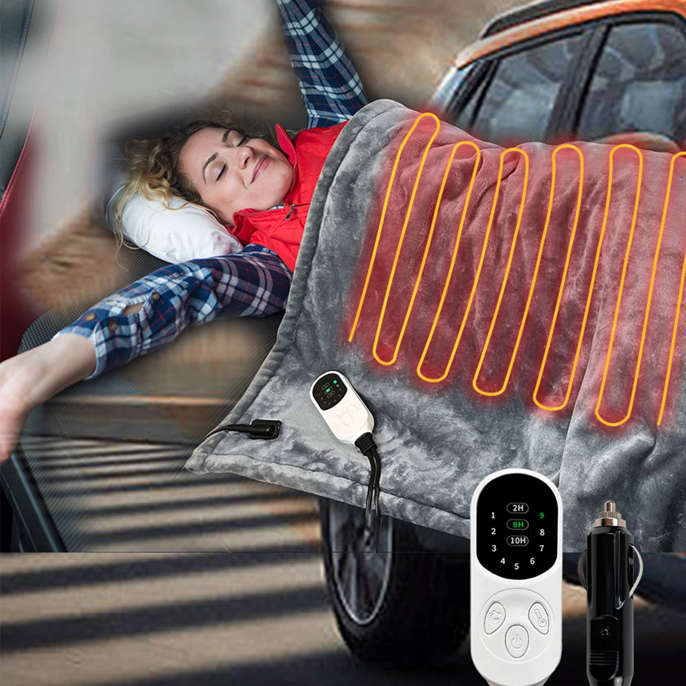 Portable Heated Car Blanket – 12-Volt Electric Throw for Travel