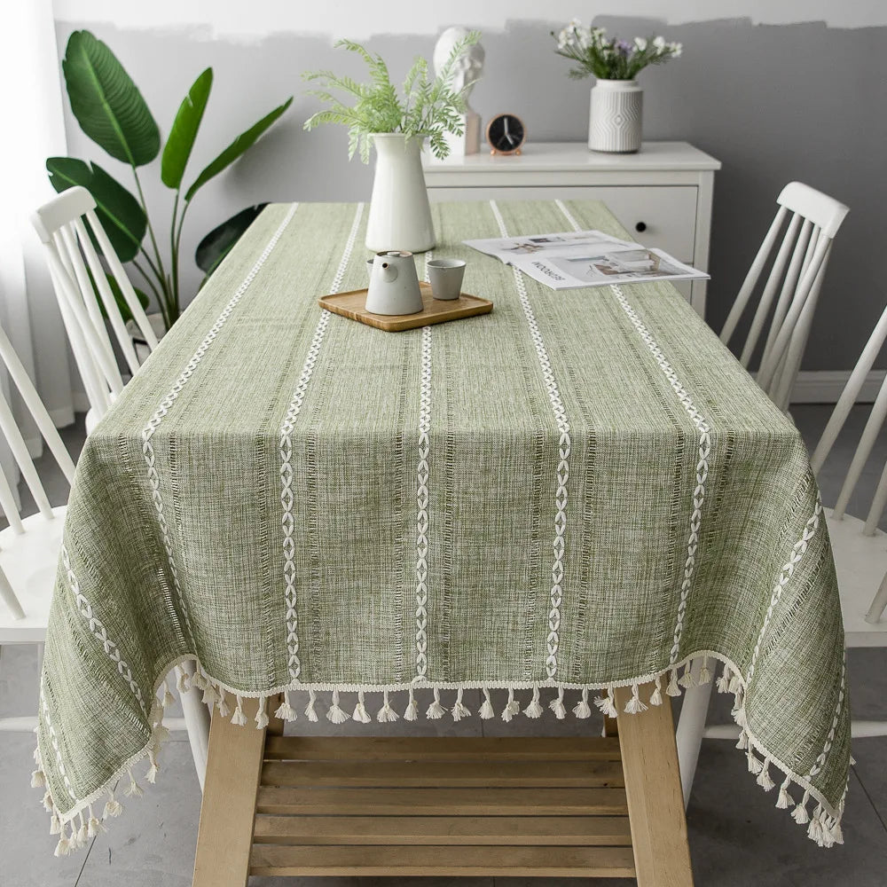 Timeless Cotton-Linen Tablecloth Featuring Tassels