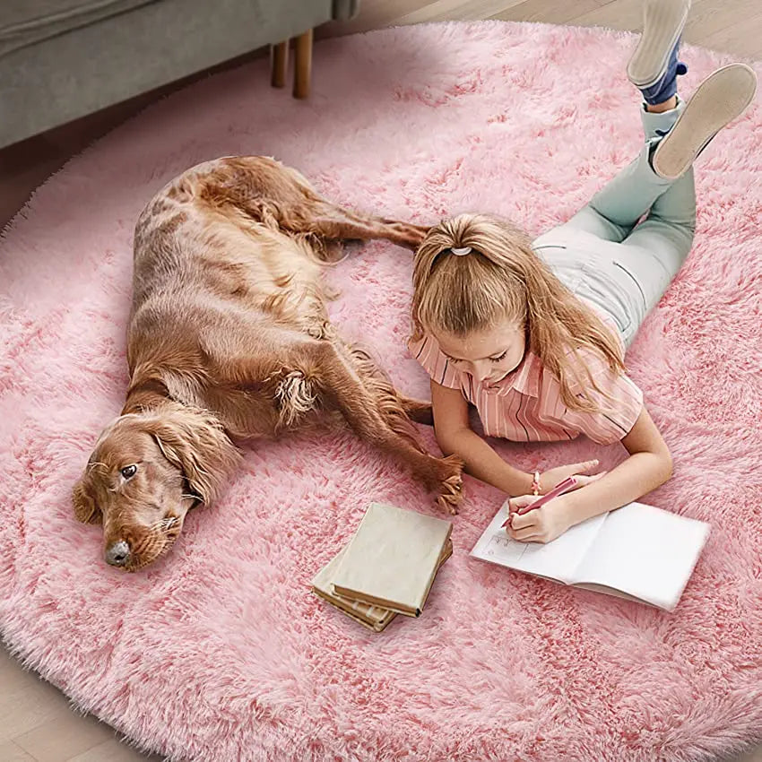Shaggy Top and Dense Pile Round Floor Rug