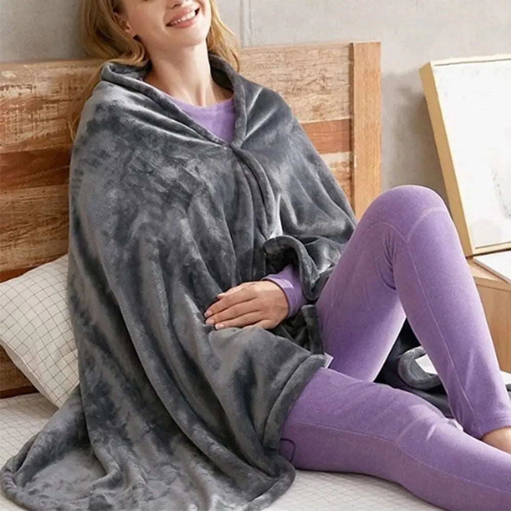 USB Heated Electric Blanket – Fast Heating Coral Throw for Legs & Body