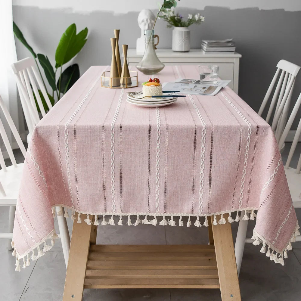 Timeless Cotton-Linen Tablecloth Featuring Tassels