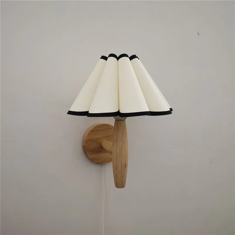 Pleated Fabric Shade Wall Sconce - Nordic Wooden Wall Lamp