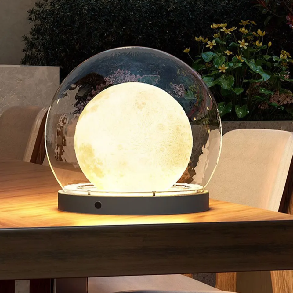 Modern Lunar Pillar Lights | Glass Moon Outdoor Lighting