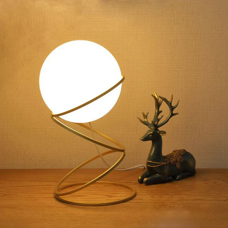 Creative Table Lamp | Glass Ball with Spiral Circle Base Desk Lamp