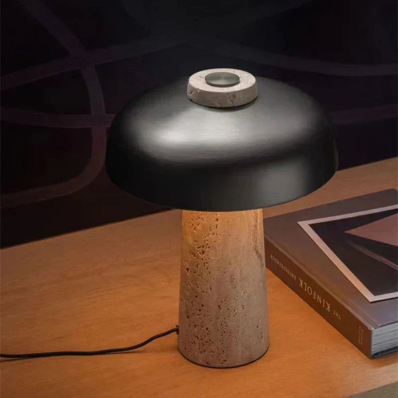 Travertine Lamp with Natural Stone Base