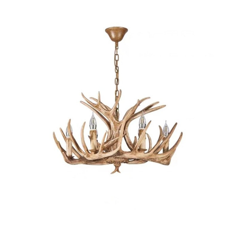 Artistic Deer Antler Chandelier – Retro Resin Horn Candle Light Design